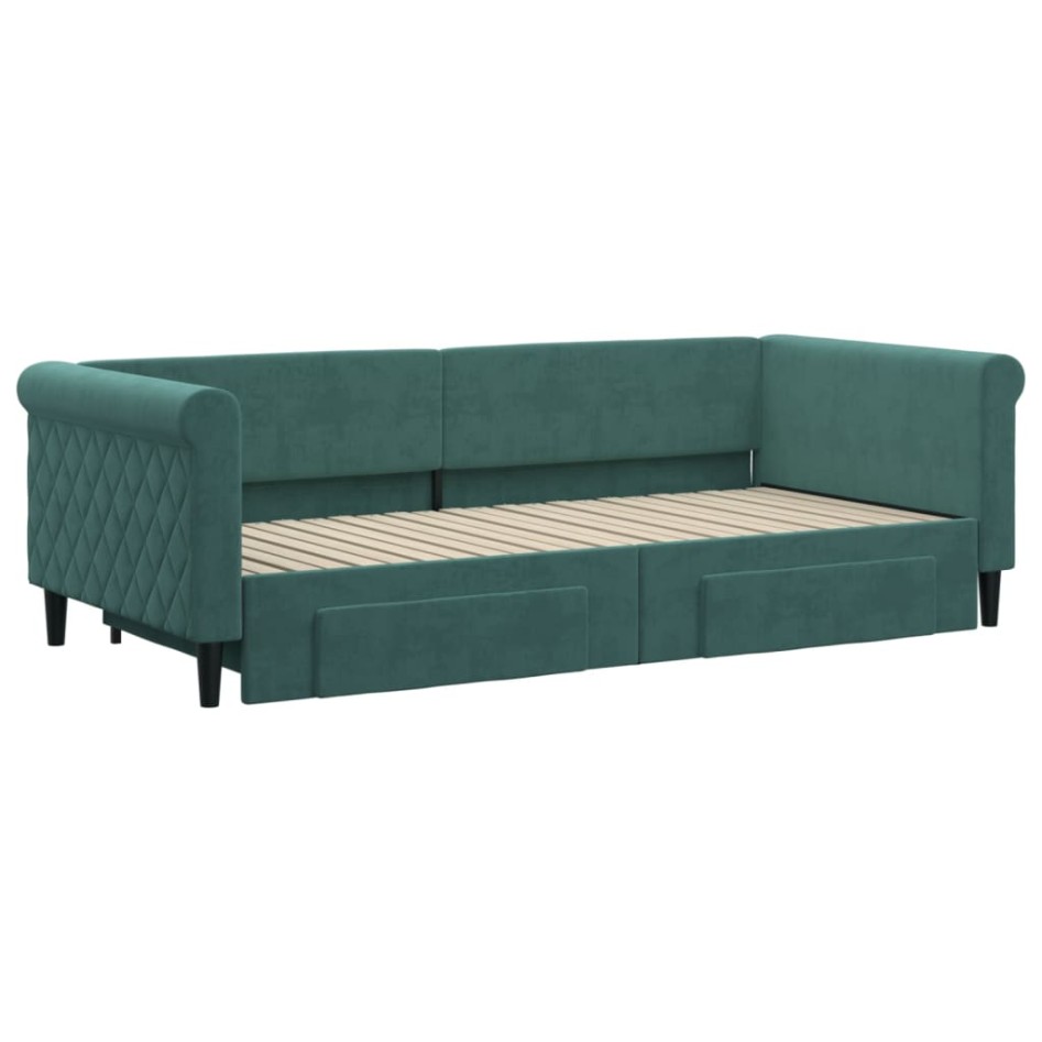 Sofá cama nido con cajones terciopelo verde oscuro 90x200