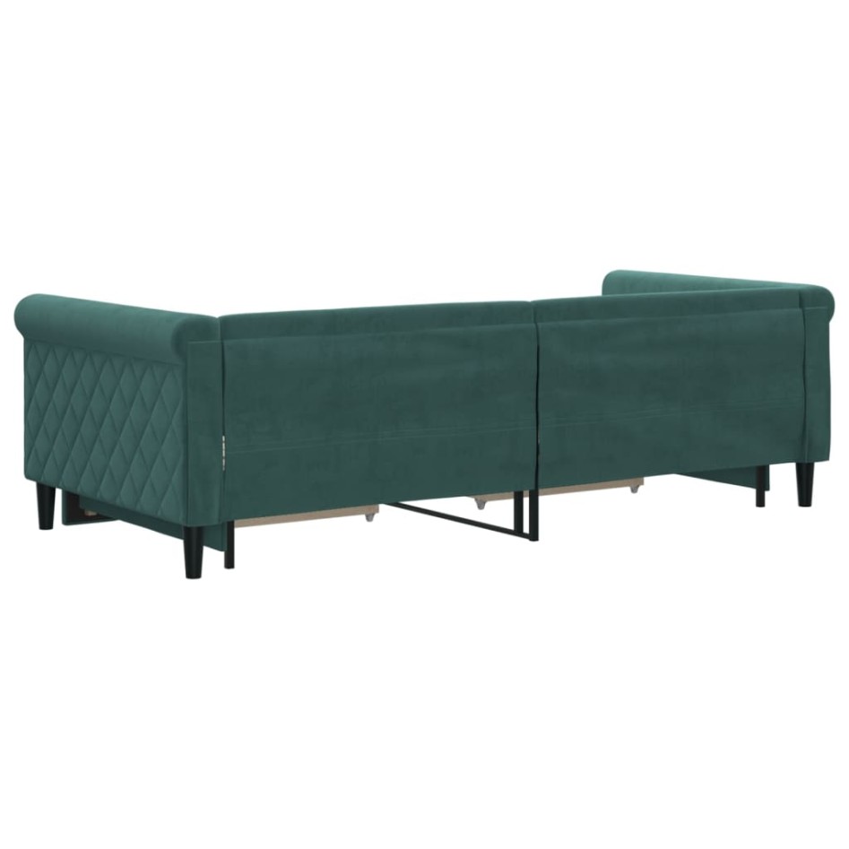 Sofá cama nido con cajones terciopelo verde oscuro 90x200
