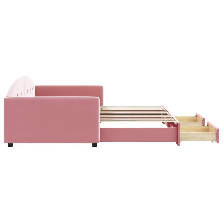 Sofá cama nido con cajones terciopelo rosa 100x200