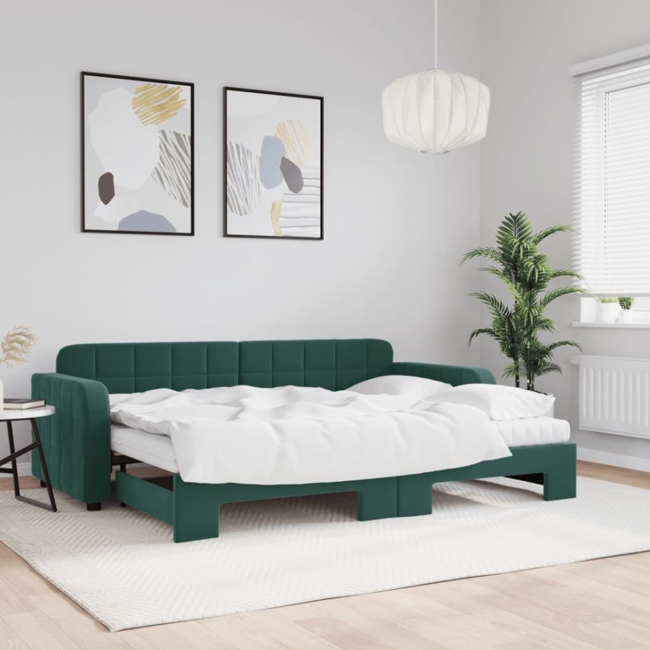 Sofá cama nido con colchón terciopelo verde oscuro 80x200