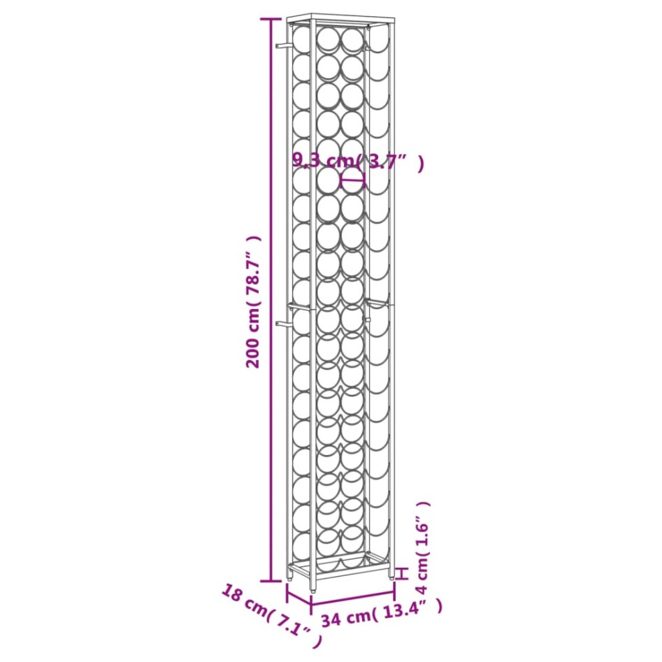 Botellero para 57 botellas hierro forjado negro 34x18x200