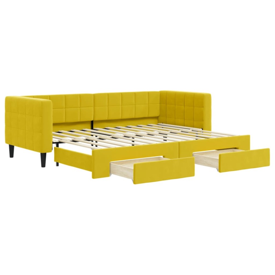 Sofá cama nido con cajones terciopelo amarillo 80x200