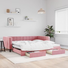 Sofá cama nido con cajones terciopelo rosa 100x200
