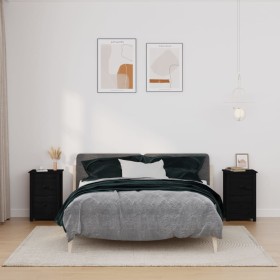 Mesitas de noche 2 uds madera maciza de pino negro