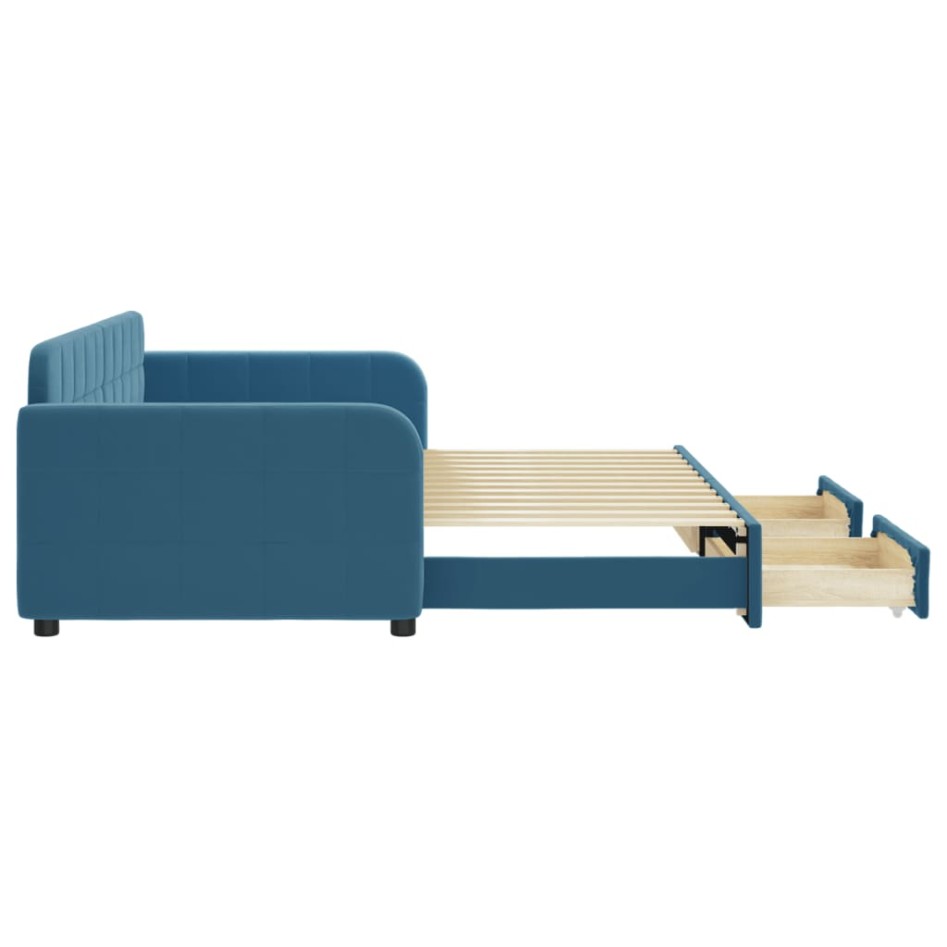 Sofá cama nido con cajones terciopelo azul 90x200