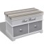 Banco baúl de madera y cojin gris, con