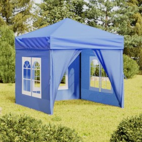 Carpa para fiestas plegable con paredes laterales azul 2x2