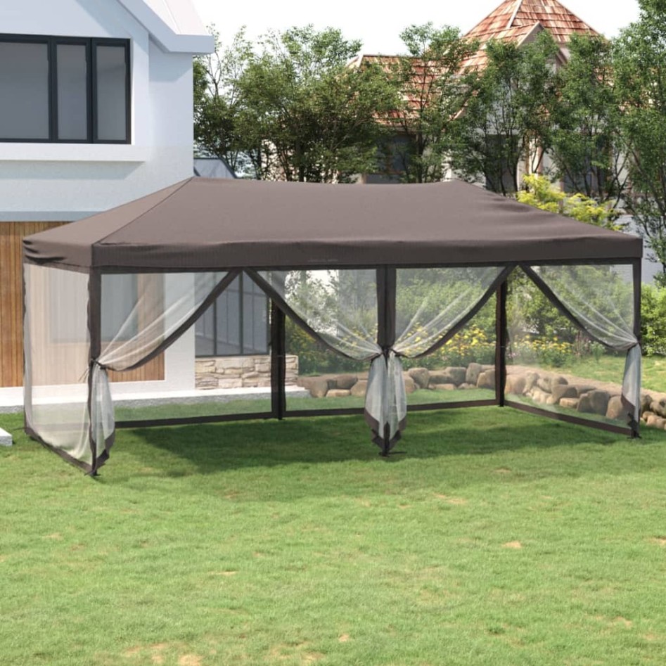 Carpa para fiestas plegable con paredes gris taupé 3x6