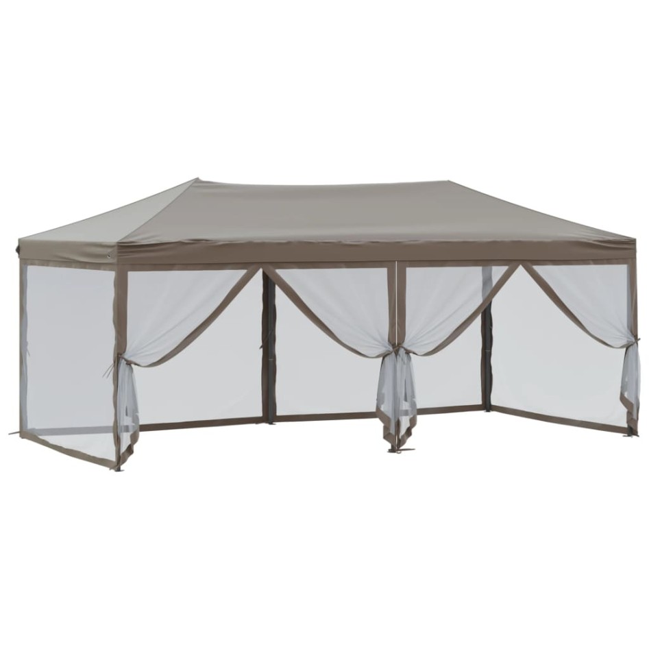 Carpa para fiestas plegable con paredes gris taupé 3x6