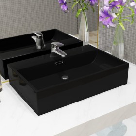 Lavabo con orificio para grifo cerámica negro 60,5x42,5x14,5
