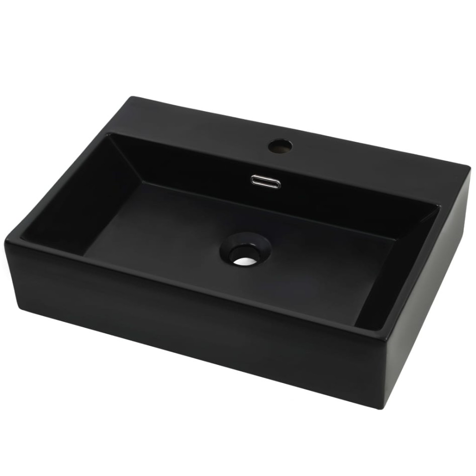 Lavabo con orificio para grifo cerámica negro 60,5x42,5x14,5