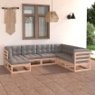 Juego de muebles de jardín 7 pzas y cojines madera maciza pino