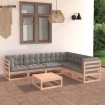 Juego de muebles de jardín 7 pzas y cojines madera maciza pino