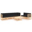 Juego de muebles de jardín 7 pzas y cojines madera maciza pino