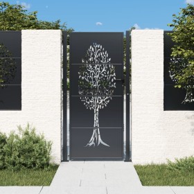 Puerta de jardín acero gris antracita diseño árbol 105x180