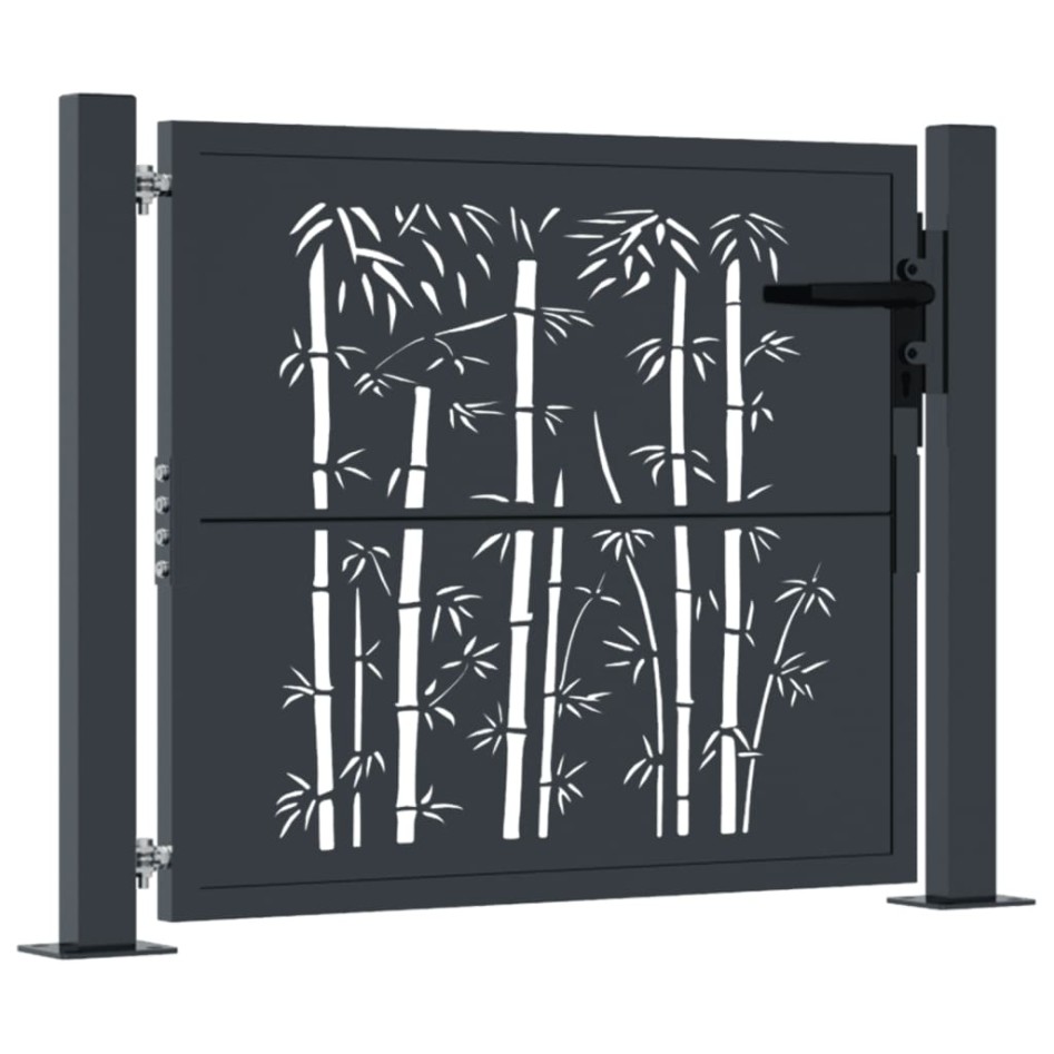Puerta de jardín acero gris antracita diseño bambú 105x105