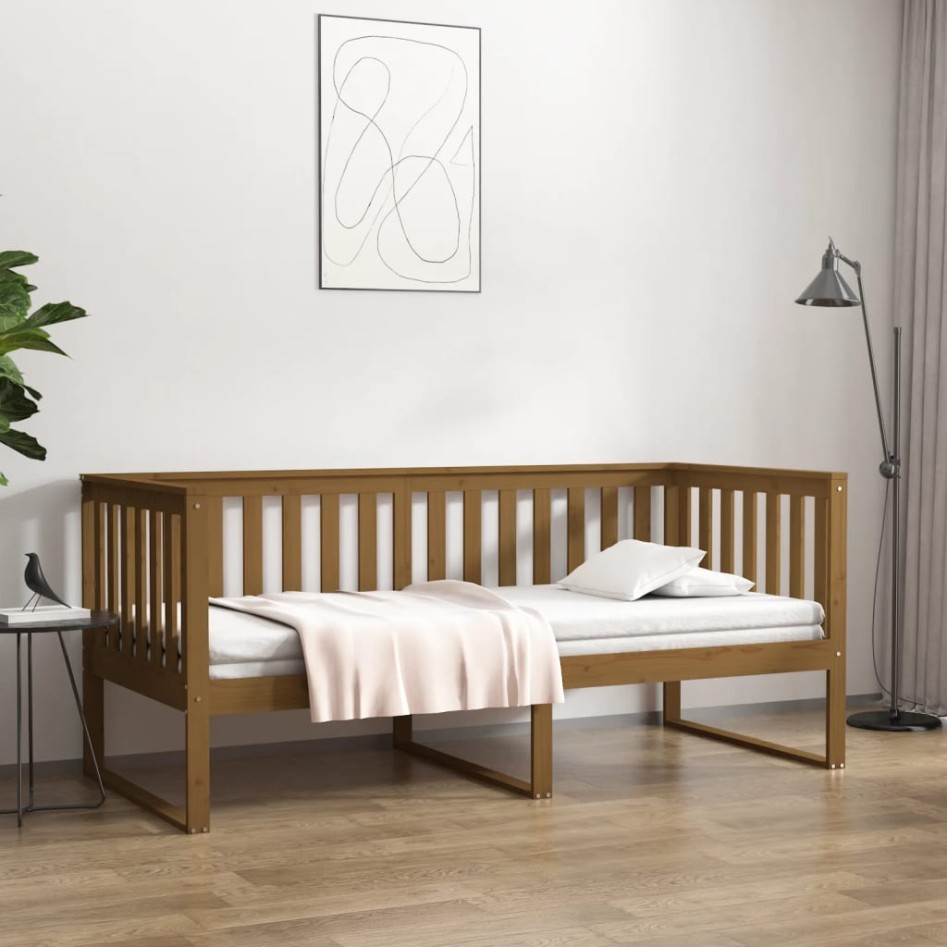 Sofá cama de madera maciza de pino marrón miel 90x190