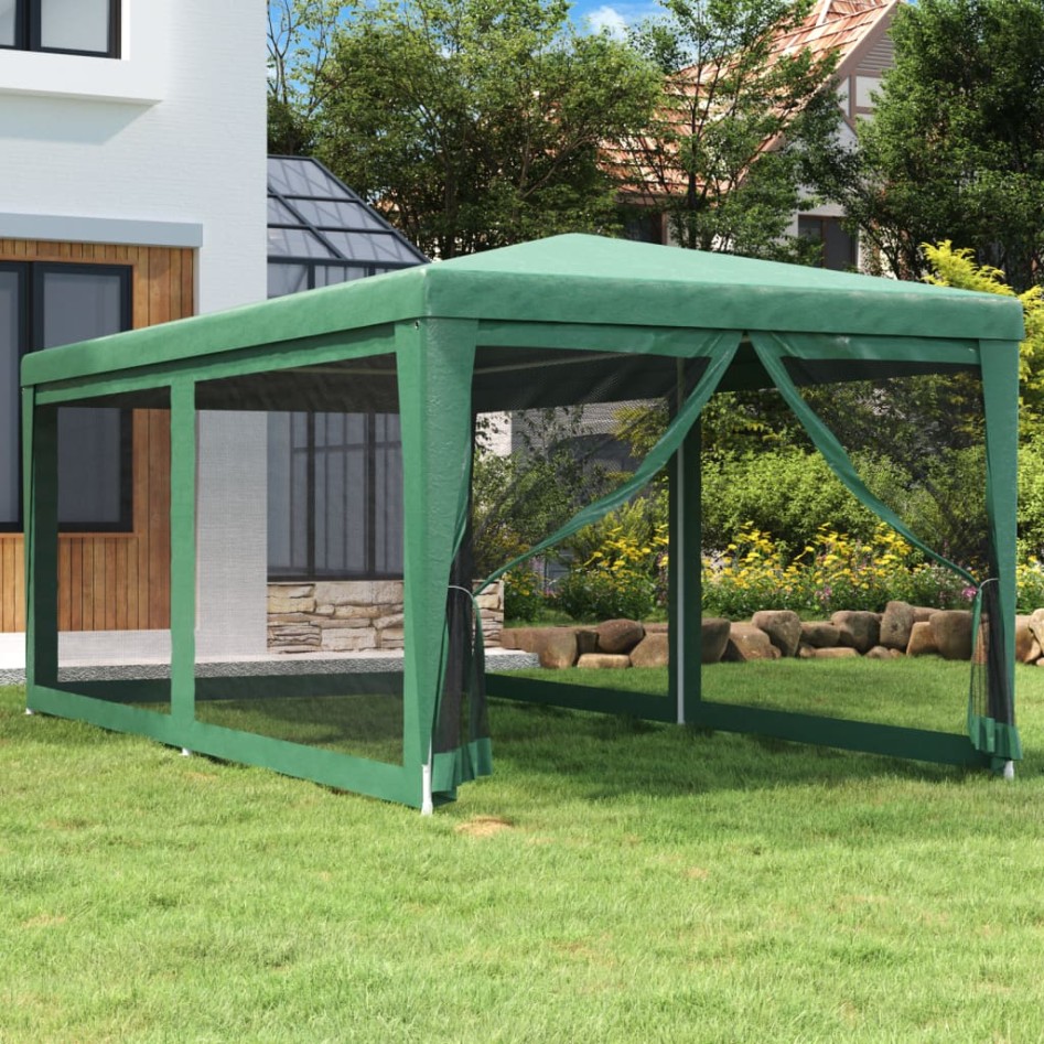 Carpa para fiestas con 6 paredes de malla HDPE verde 3x6