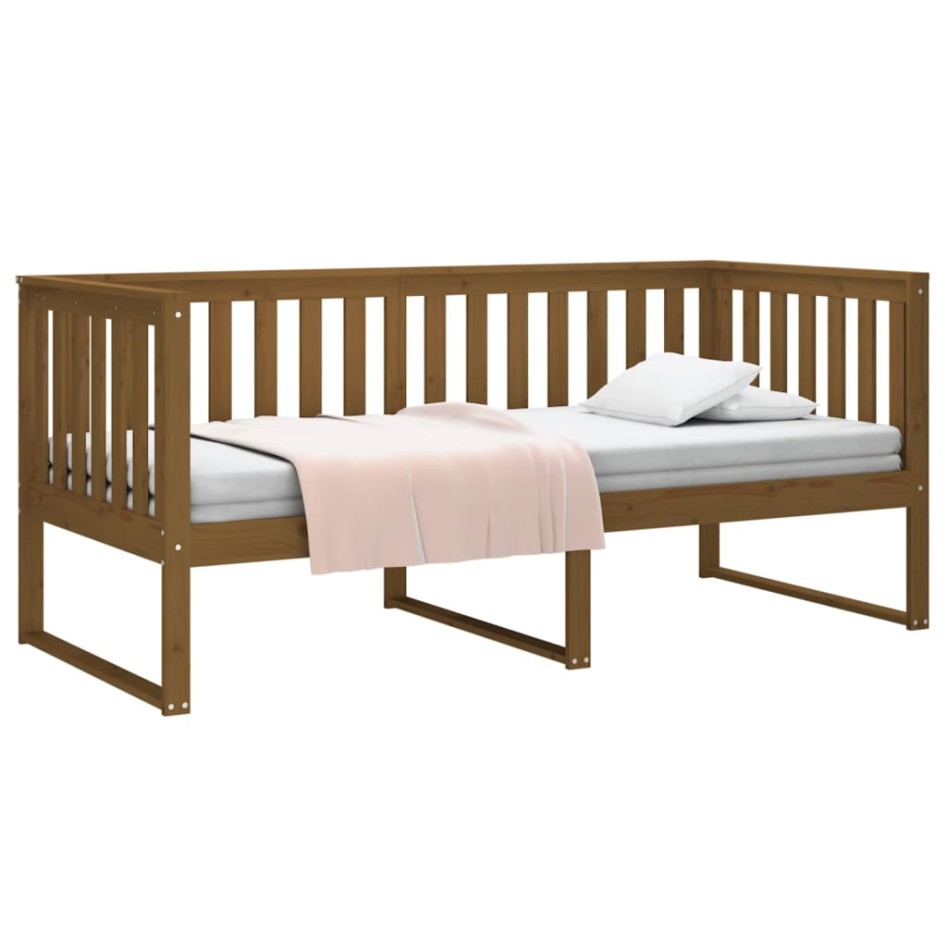 Sofá cama de madera maciza de pino marrón miel 90x190