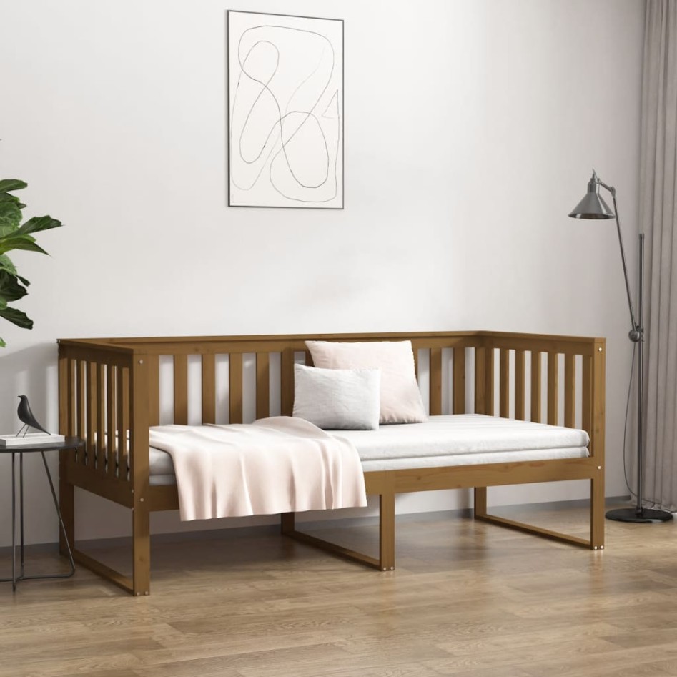 Sofá cama de madera maciza de pino marrón miel 90x190