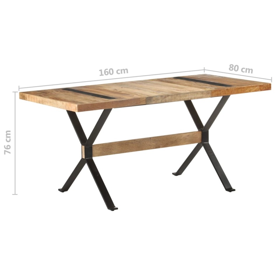 Mesa de comedor de madera de mango rugosa 160x80x76