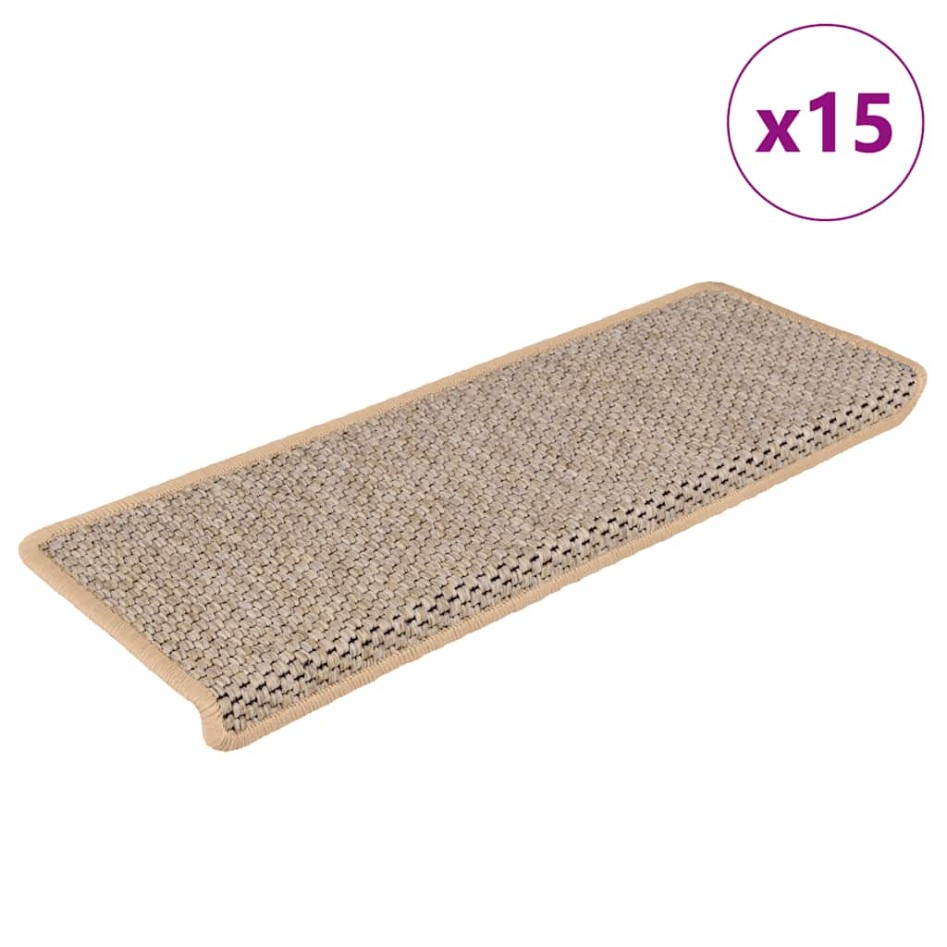 Alfombrilla autoadhesiva escalera sisal 15 uds beige 65x21x4
