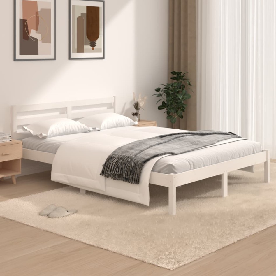 Estructura de cama doble pequeña sin colchón blanco 120x190