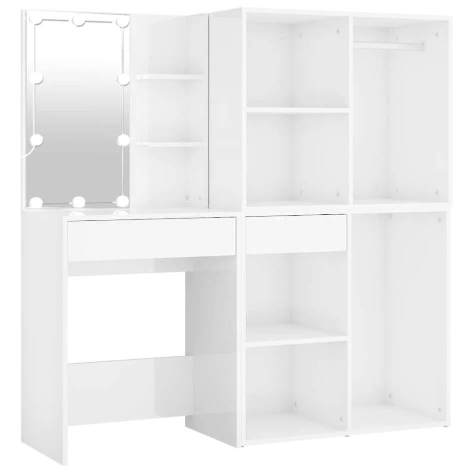 Tocador con LED y 2 armarios madera contrachapada blanco