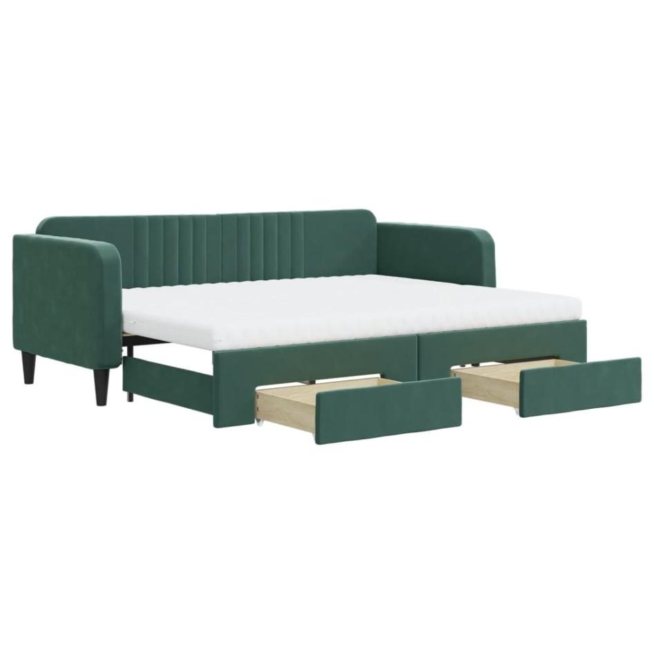 Sofá cama nido con cajones terciopelo verde oscuro 80x200