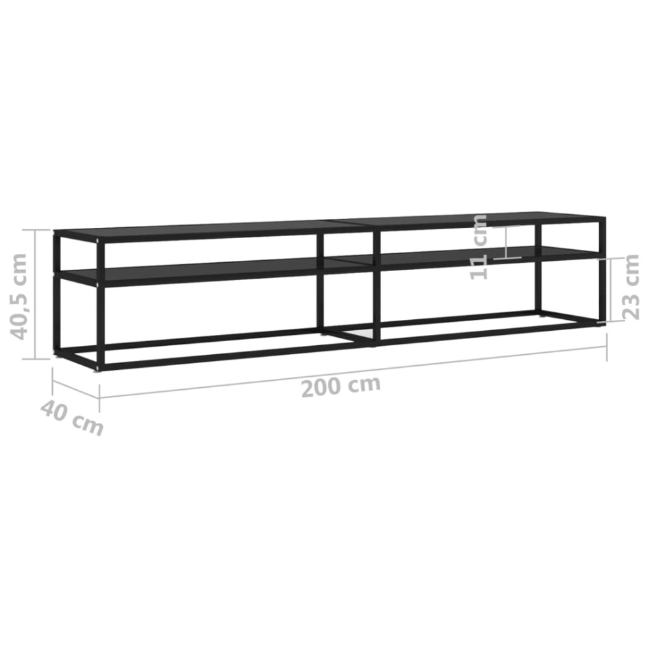 Mueble para TV vidrio templado negro 200x40x40,5