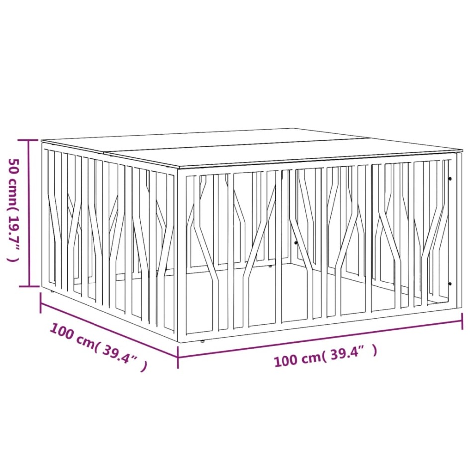 Mesa de centro acero inoxidable y vidrio 100x100x50