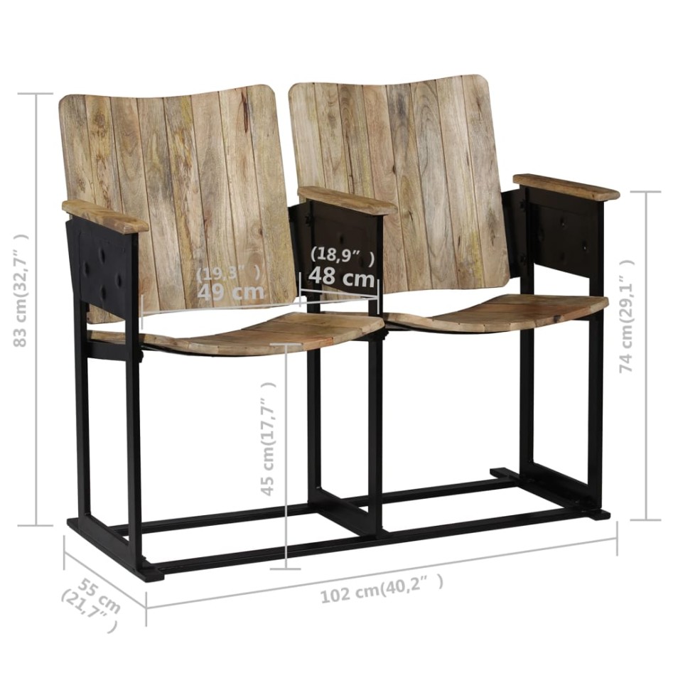 Banco de 2 plazas de madera maciza de mango y