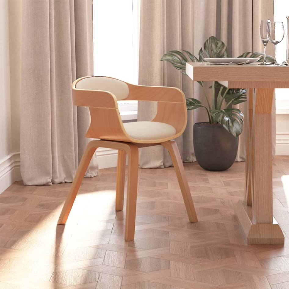 Silla de comedor de cuero sintético y madera curvada