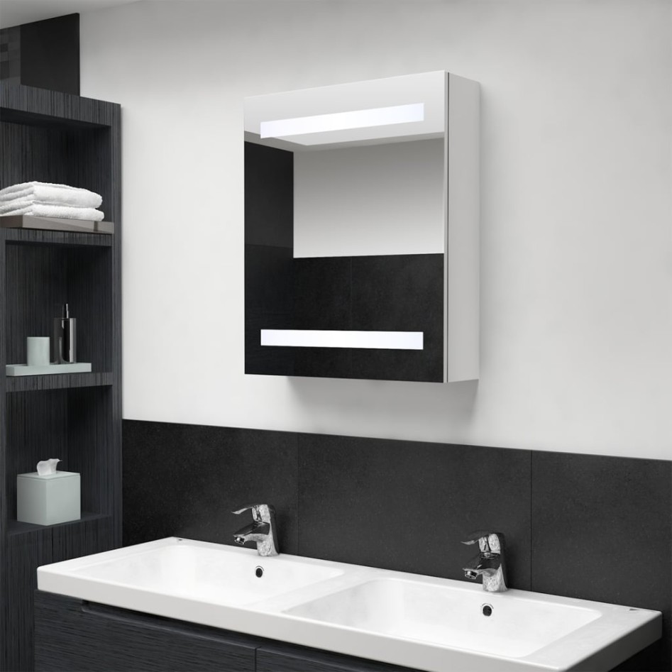 Armario de baño con espejo LED blanco brillante 50x14x60