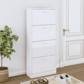 Mueble zapatero madera contrachapada blanco brillo 63x24x147