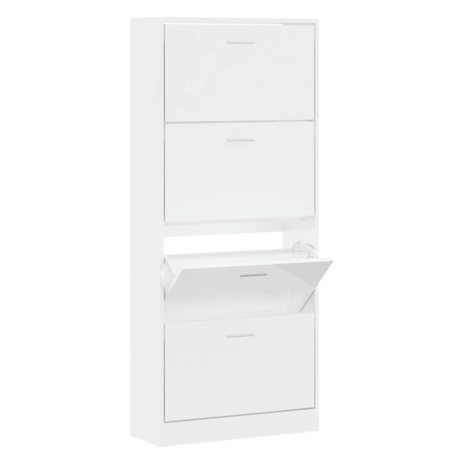 Mueble zapatero madera contrachapada blanco brillo 63x24x147