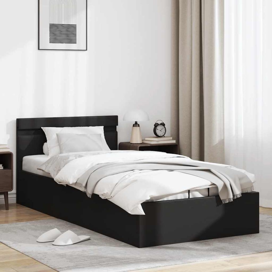 Cama canapé hidráulica con LED sin colchón negra 90x200