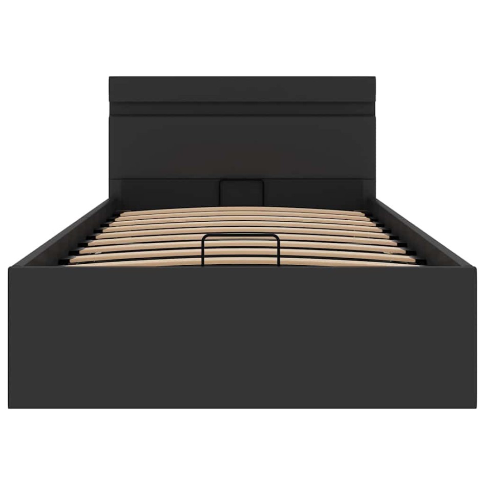 Cama canapé hidráulica con LED sin colchón negra 90x200