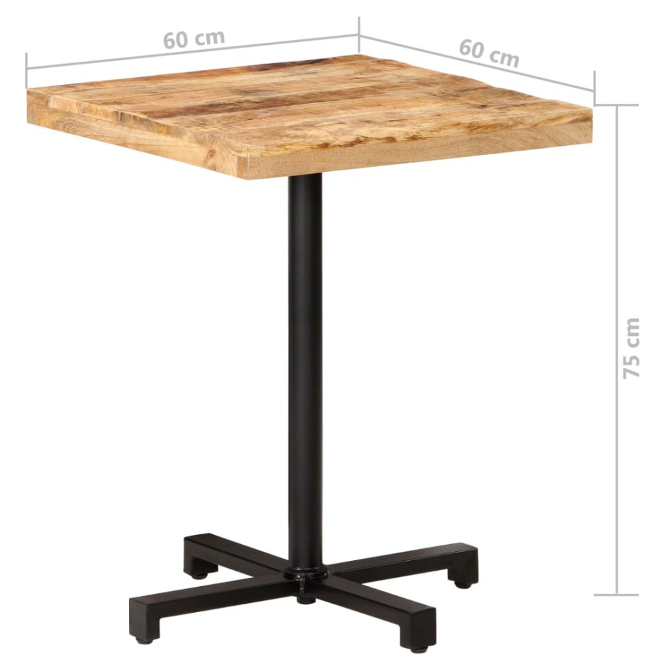 Mesa de bistró cuadrada madera de mango rugosa 60x60x75
