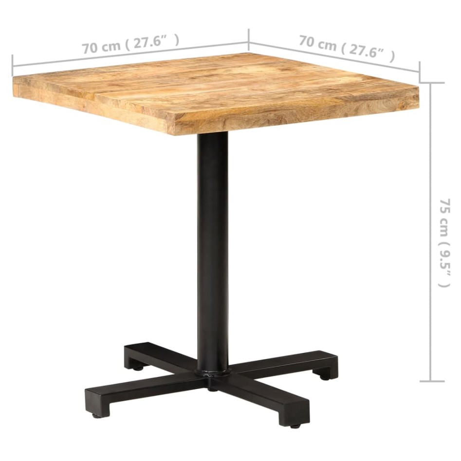 Mesa de bistró cuadrada madera de mango rugosa 70x70x75