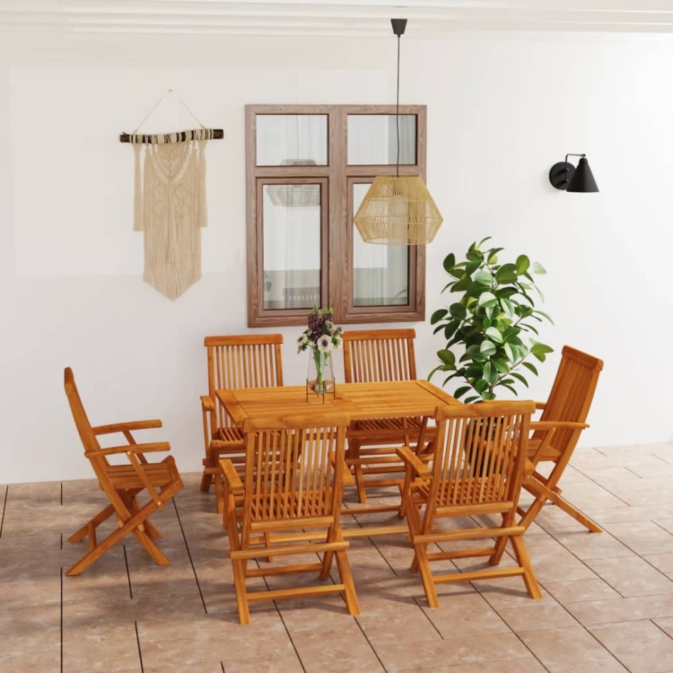 Juego de comedor para jardín 7 piezas madera maciza