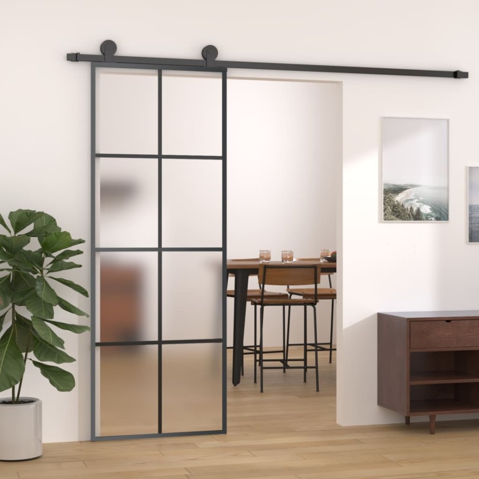Puerta corredera con set herrajes vidrio ESG aluminio 76x205