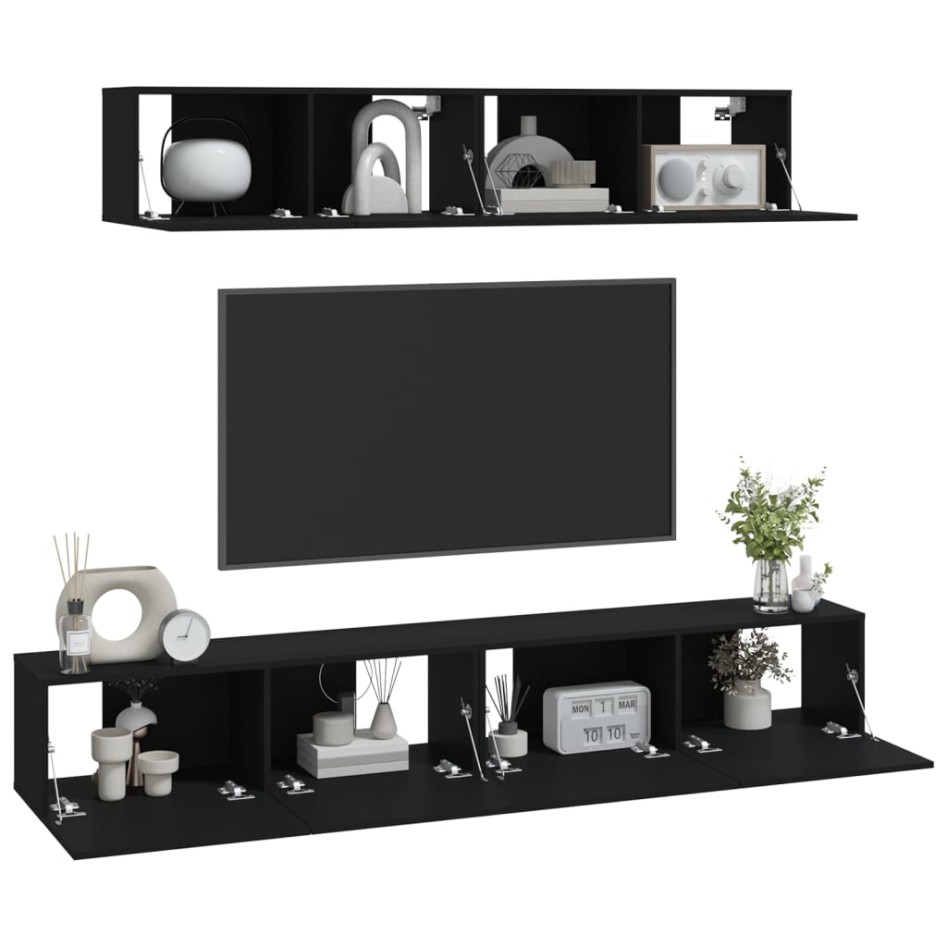 Set de muebles para TV 4 piezas madera contrachapada