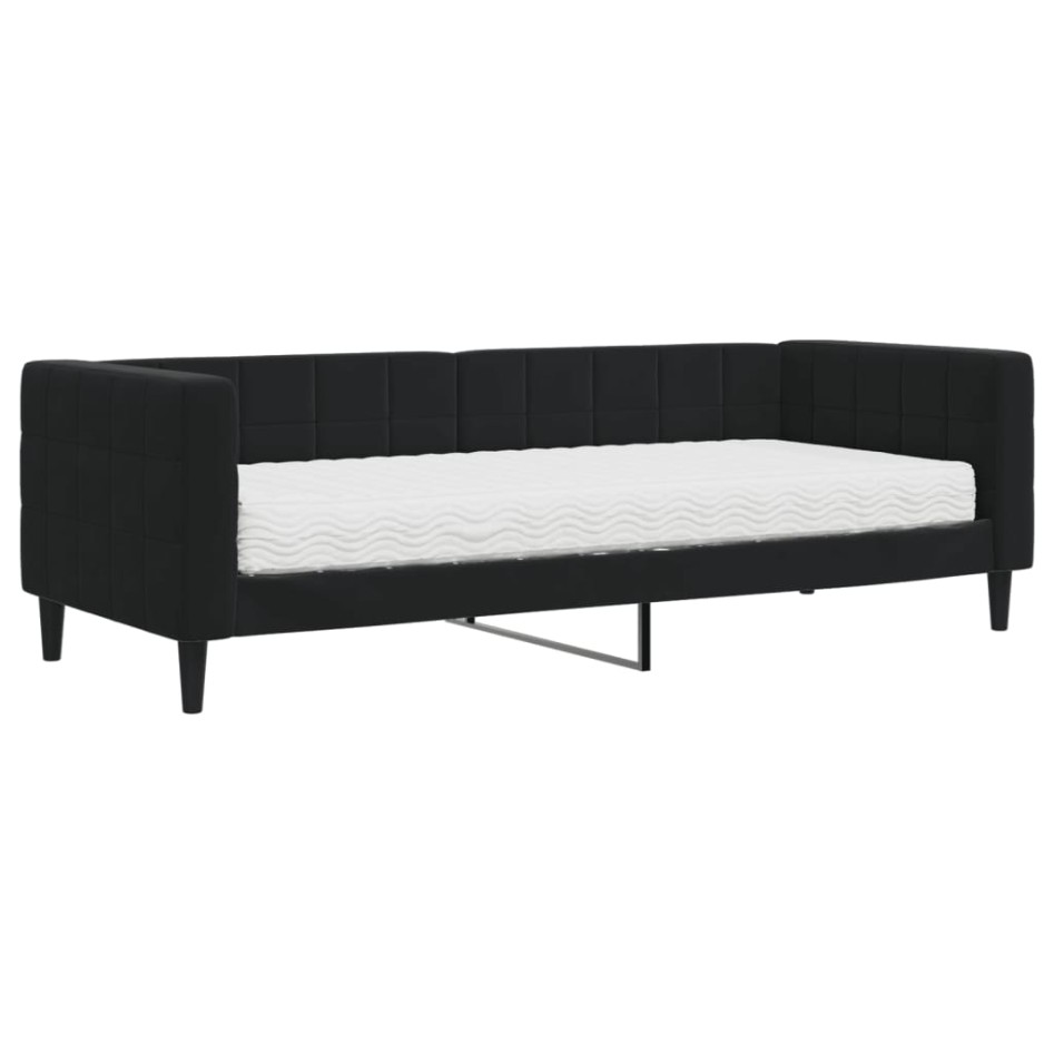 Sofá cama con colchón terciopelo negro 80x200