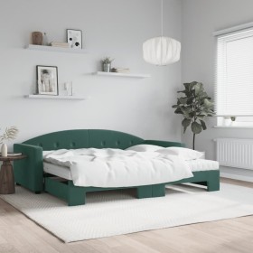 Sofá cama nido con colchón terciopelo verde oscuro 90x200