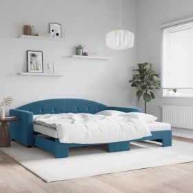 Sofá cama nido con colchón terciopelo azul 100x200
