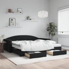 Sofá cama nido con cajones terciopelo negro 100x200