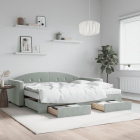 Sofá cama nido con cajones terciopelo gris claro 90x190