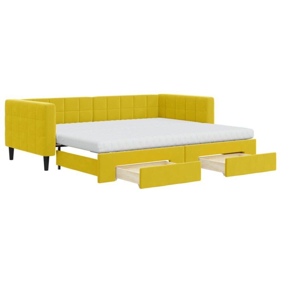 Sofá cama nido con cajones terciopelo amarillo 90x200