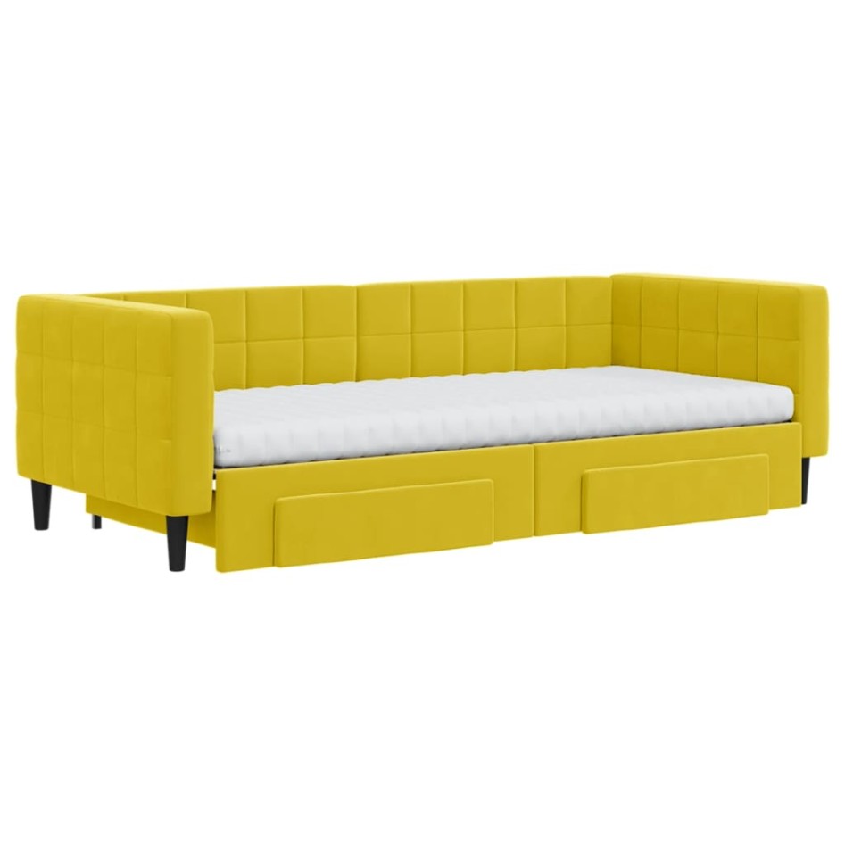 Sofá cama nido con cajones terciopelo amarillo 90x200